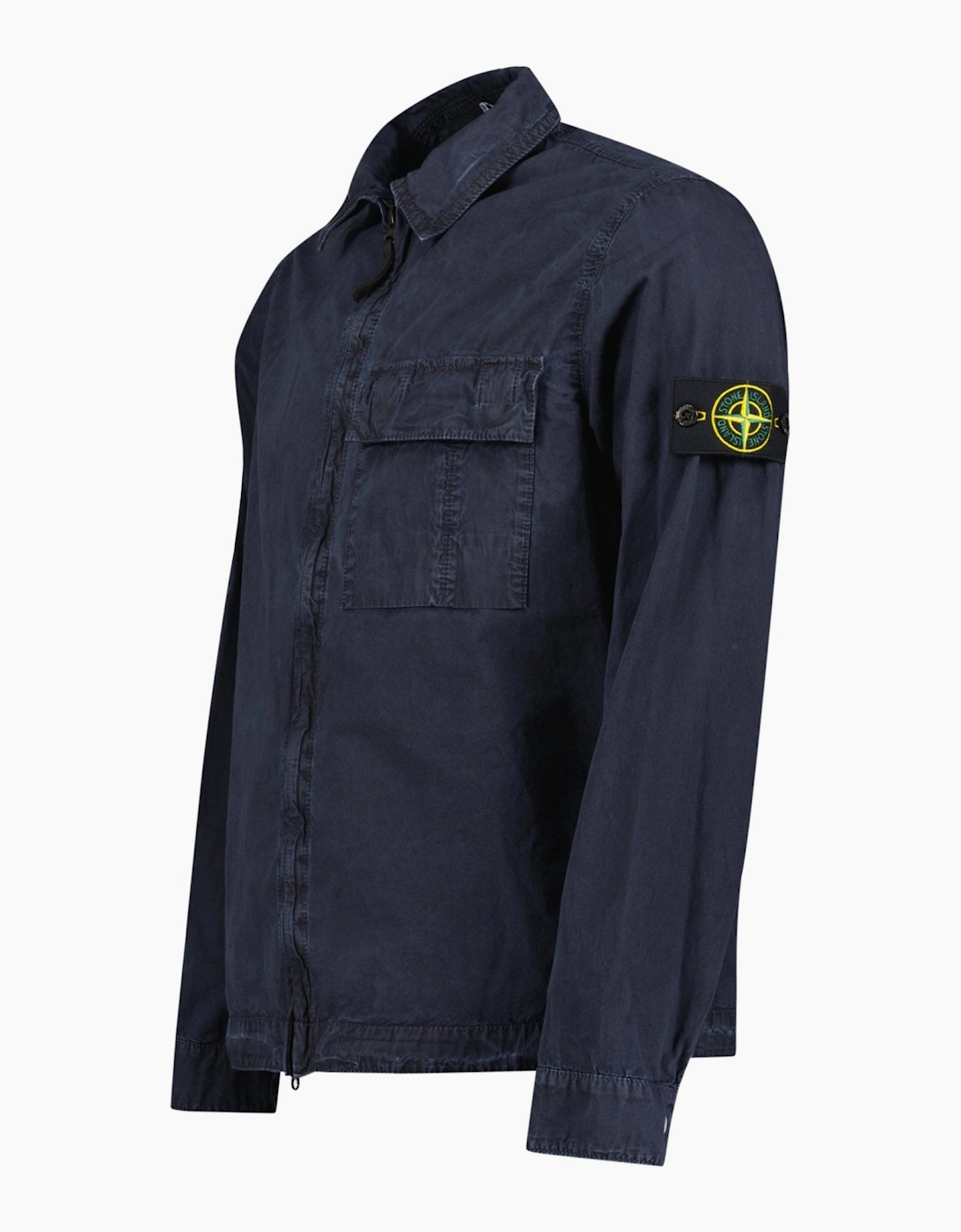 Stone Island Brushed Organic Cotton Canvas ‘OLD’ Effect Overshirt in Navy