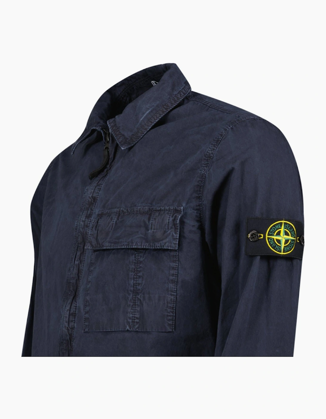 Stone Island Brushed Organic Cotton Canvas ‘OLD’ Effect Overshirt in Navy