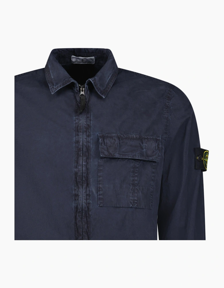 Stone Island Brushed Organic Cotton Canvas ‘OLD’ Effect Overshirt in Navy