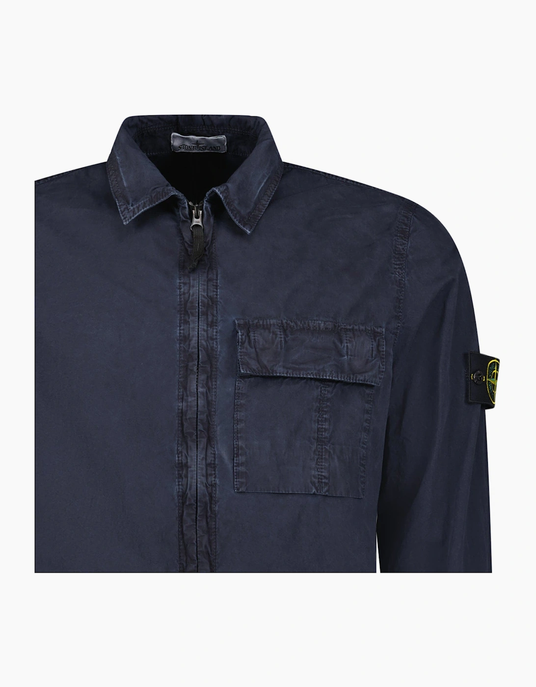 Stone Island Brushed Organic Cotton Canvas ‘OLD’ Effect Overshirt in Navy