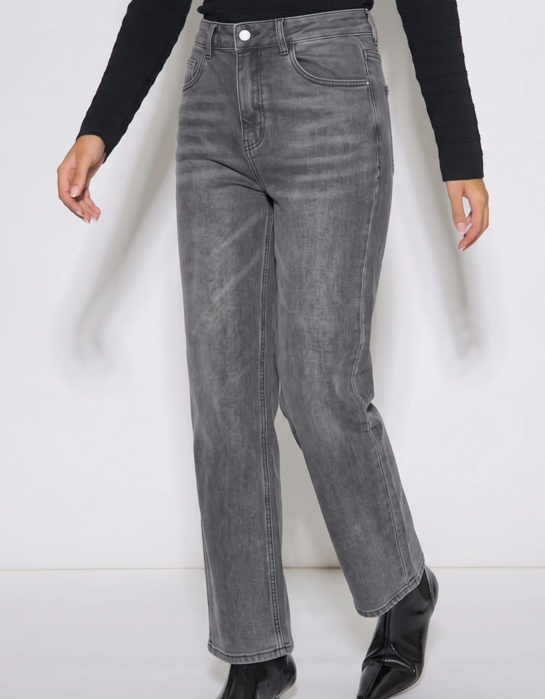 Grey Mid Rise Straight Leg Jeans