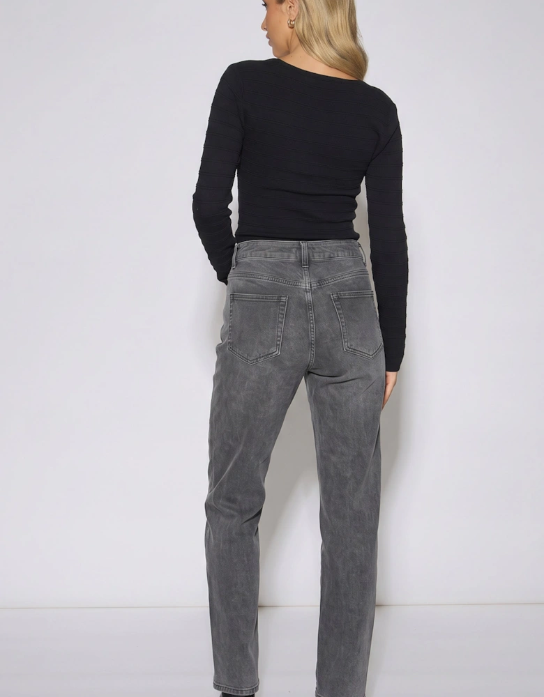 Grey Mid Rise Straight Leg Jeans