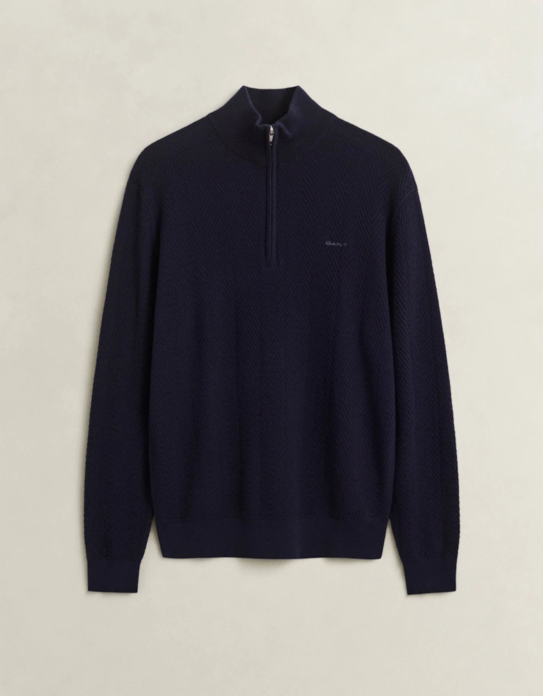 GANT Mens Herringbone Texture Half Zip Sweater - 433 Evening Blue