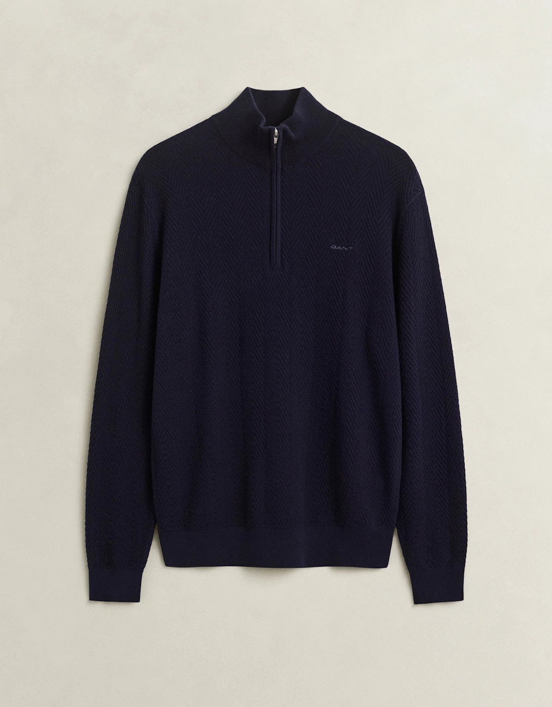 GANT Mens Herringbone Texture Half Zip Sweater - 433 Evening Blue