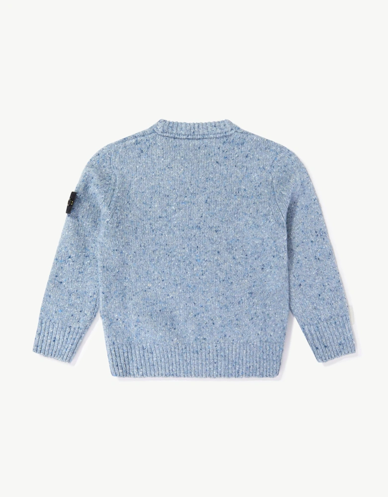 Stone Island Boys Uneven Plain Melange Crew Neck Jumper in Blue