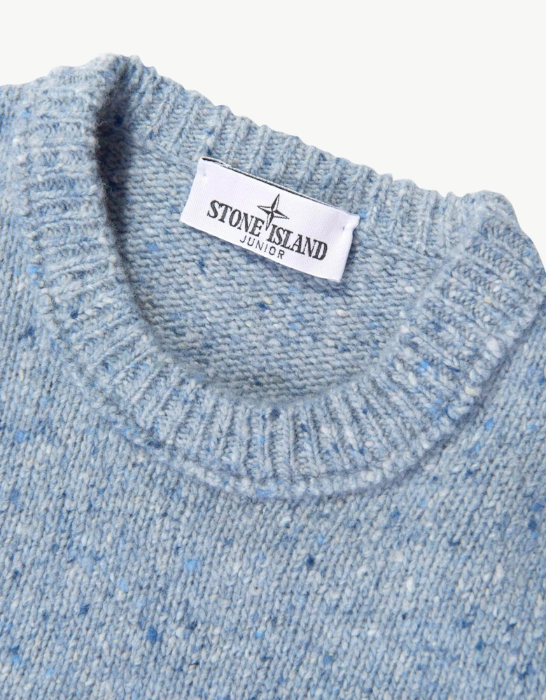 Stone Island Boys Uneven Plain Melange Crew Neck Jumper in Blue