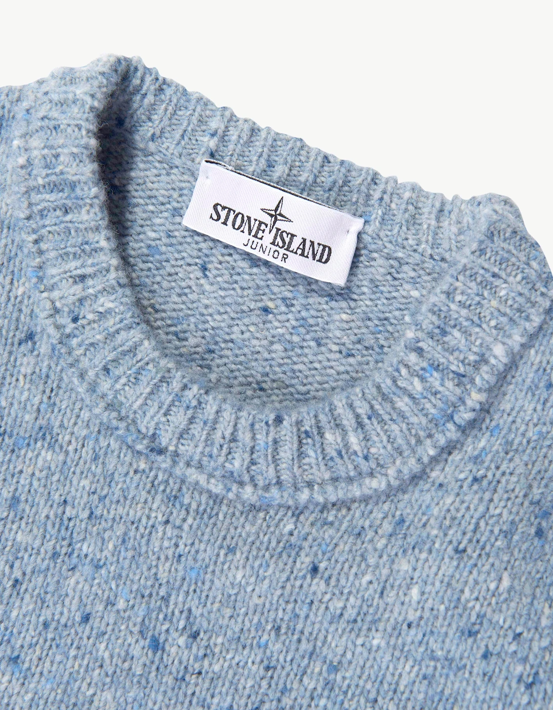 Stone Island Boys Uneven Plain Melange Crew Neck Jumper in Blue