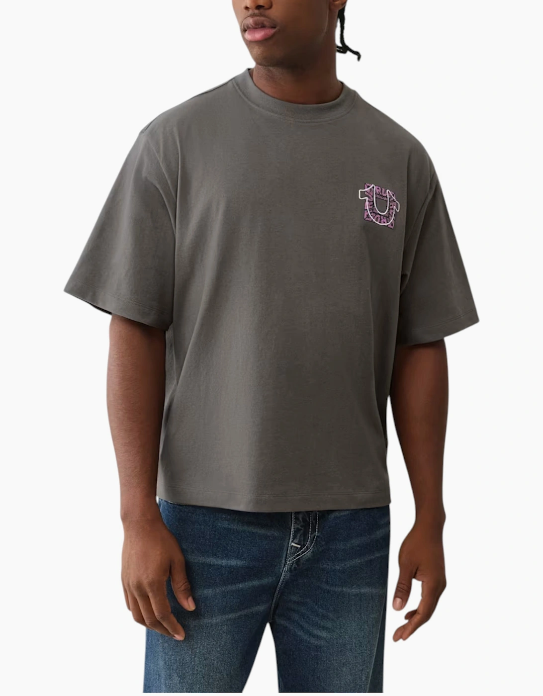 True Religion Men's True Religion Mens Oversized T Shirts Drop Shoulder Tee - Grey