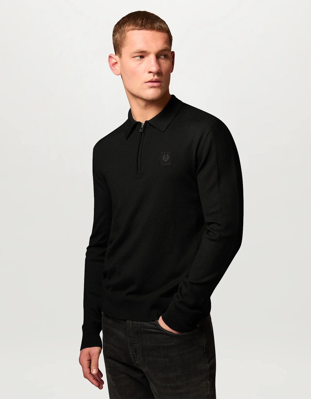 Belstaff Mens Colden Knitted Polo Jumper - Black