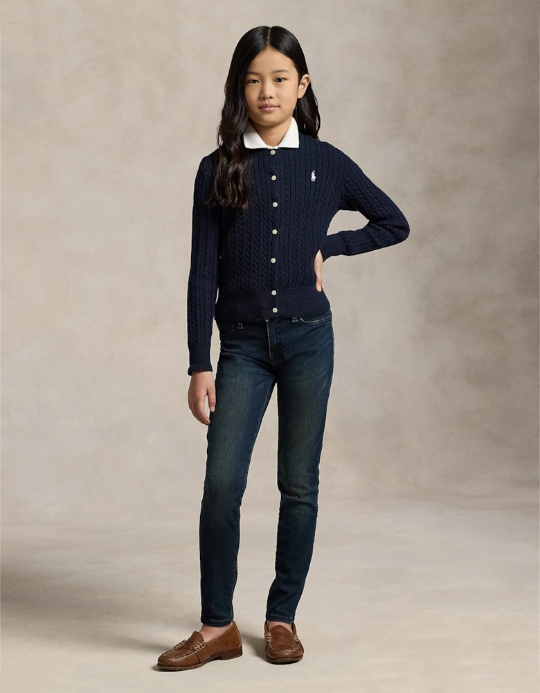 Ralph Lauren Girls Mini Cable Knit Cardigan in Navy