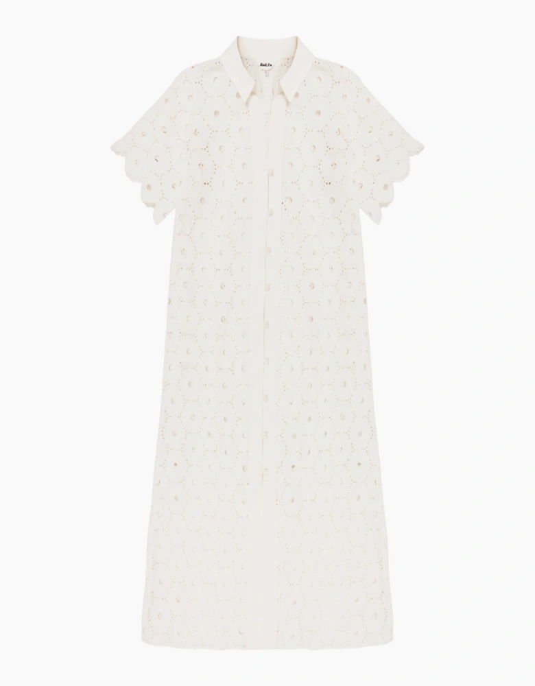 Petite Ivory Broderie Scallop Sleeve Shirt Dress
