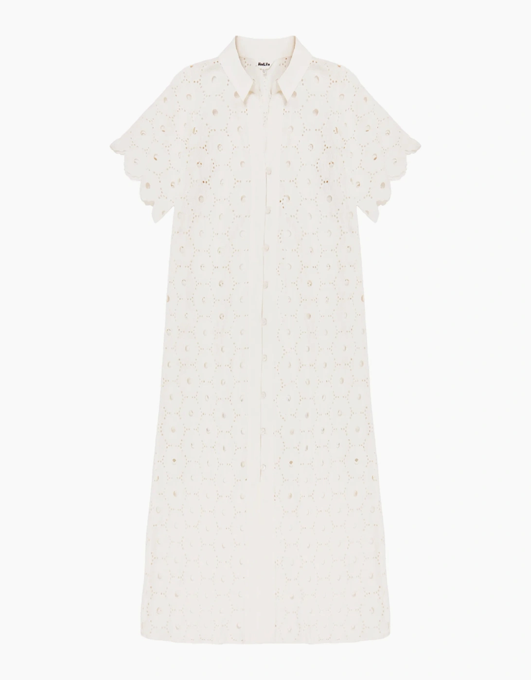 Petite Ivory Broderie Scallop Sleeve Shirt Dress
