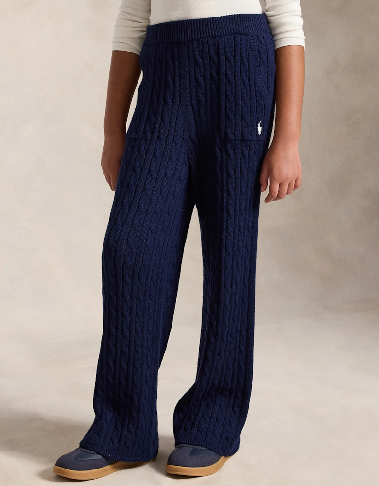 Ralph Lauren Girls Cable Knit Trousers in Navy