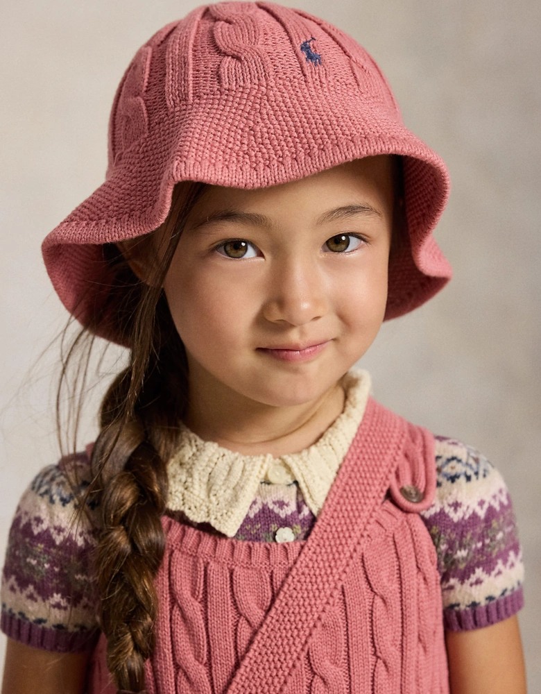 Ralph Lauren Girls Cable Knit Bucket Hat in Pink