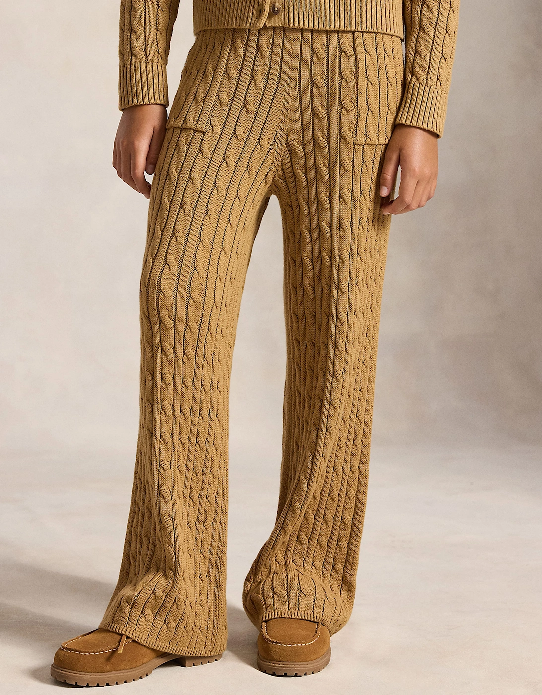Ralph Lauren Girls Cable Knit Trousers in Beige
