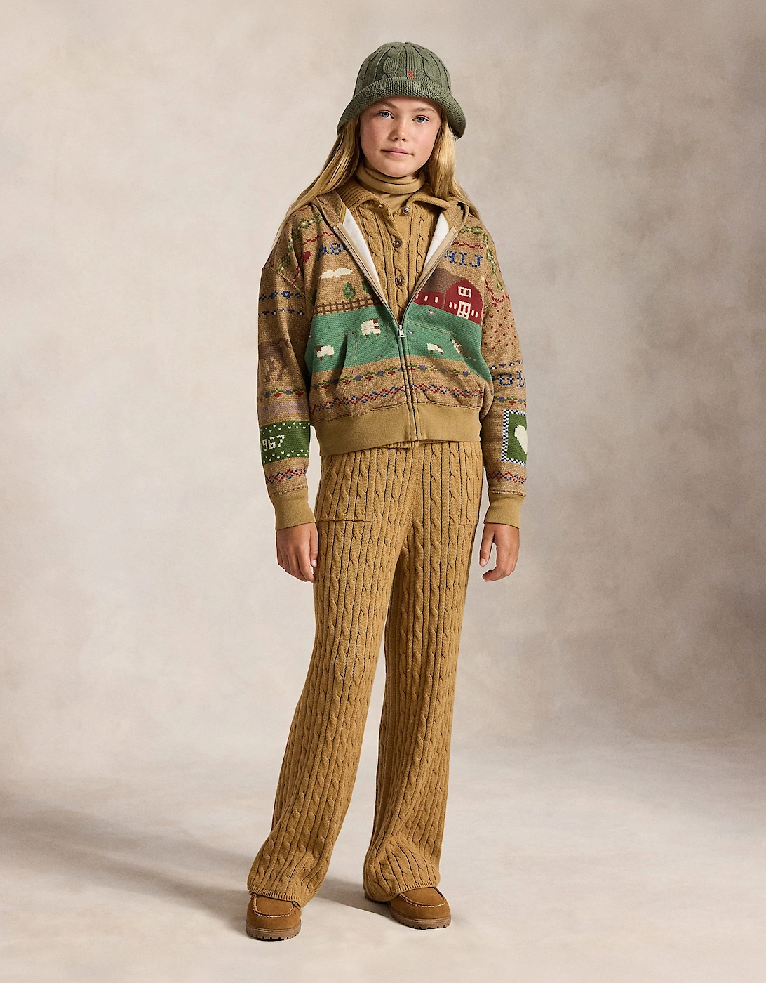 Ralph Lauren Girls Cable Knit Trousers in Beige