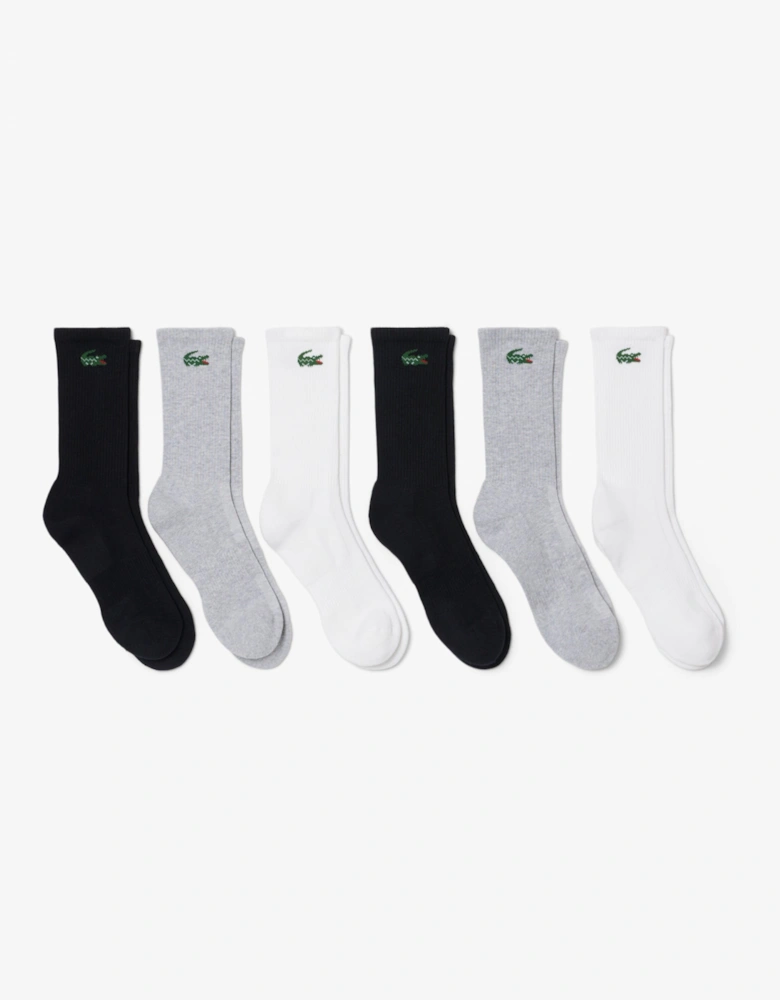 Lacoste 6-Pack Long Mens Sport Socks - Black/White/Grey L78