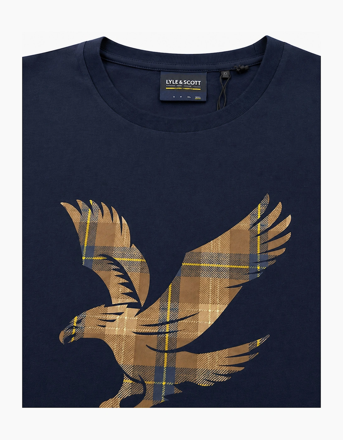 Lyle & Scott Archive Tartan eagle Heritage T shirt Navy brown