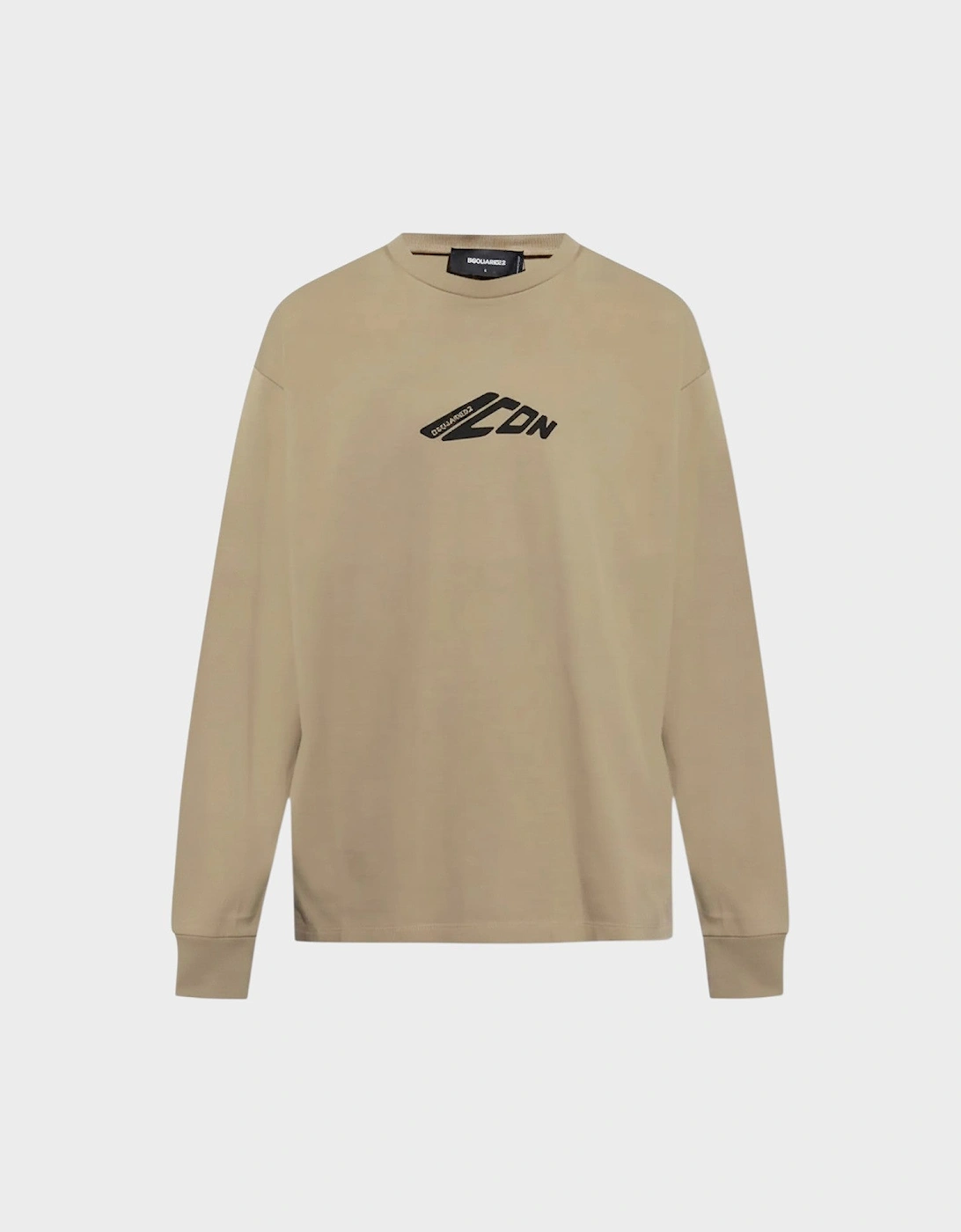 Long Sleeve Loose Fit Logo Tee Beige