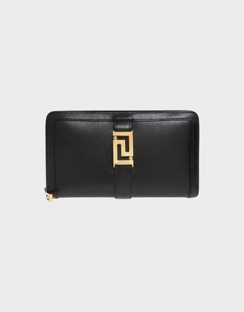 Black Logo Detailed Zipped Wallet
