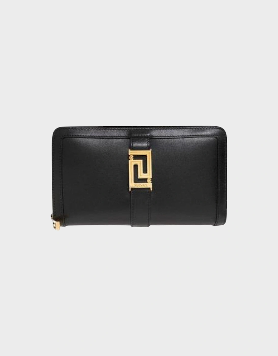 Black Logo Detailed Zipped Wallet