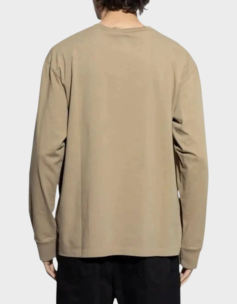 Long Sleeve Loose Fit Logo Tee Beige