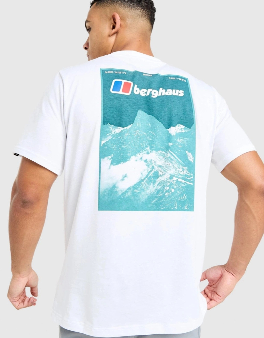 Berghaus Mens Threshold Peak Mountain Graphic T Shirt in White Green