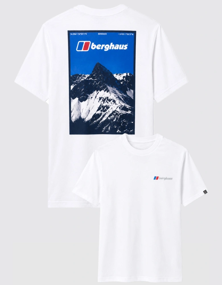 Berghaus Mens Threshold Peak Mountain Graphic T Shirt in White Blue
