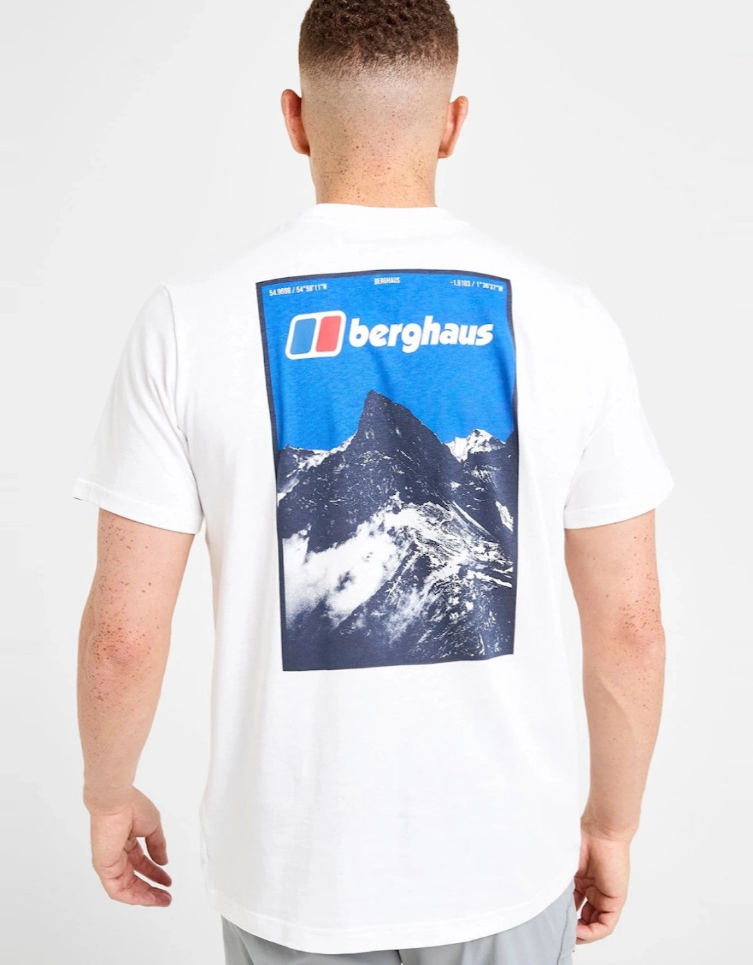 Berghaus Mens Threshold Peak Mountain Graphic T Shirt in White Blue
