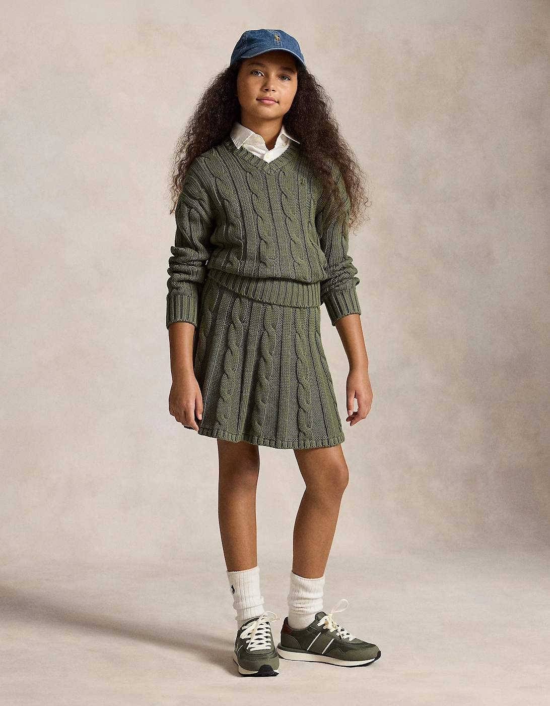 Ralph Lauren Girls Cable Knit Skirt Set in Green
