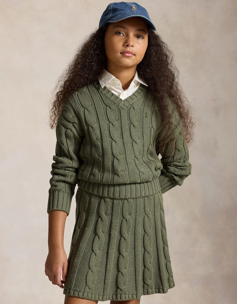 Ralph Lauren Girls Cable Knit Skirt Set in Green