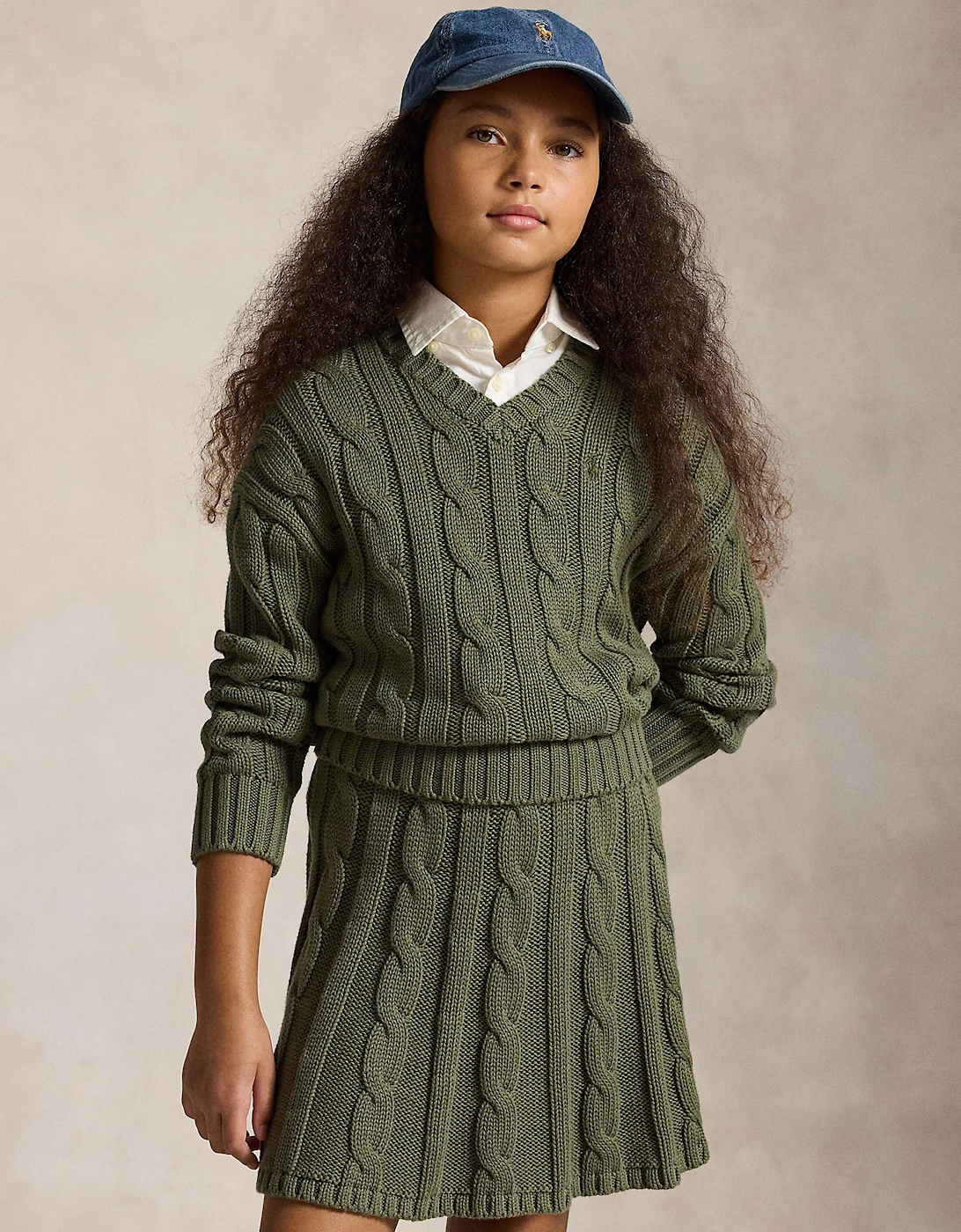 Ralph Lauren Girls Cable Knit Skirt Set in Green
