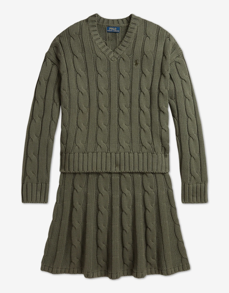 Ralph Lauren Girls Cable Knit Skirt Set in Green
