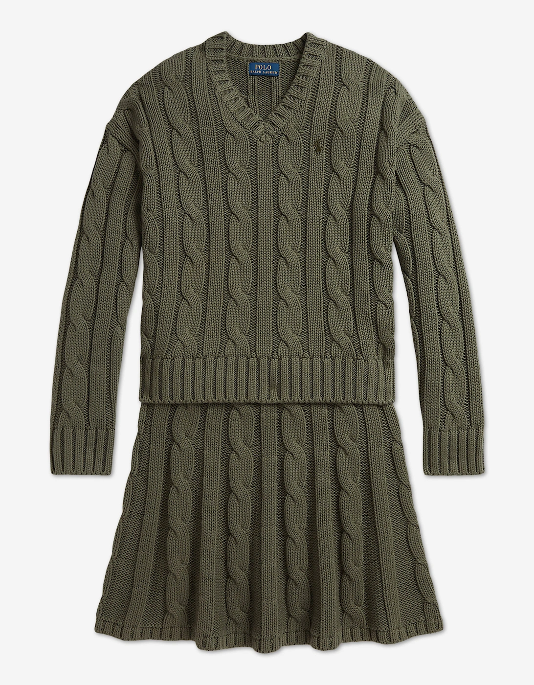 Ralph Lauren Girls Cable Knit Skirt Set in Green