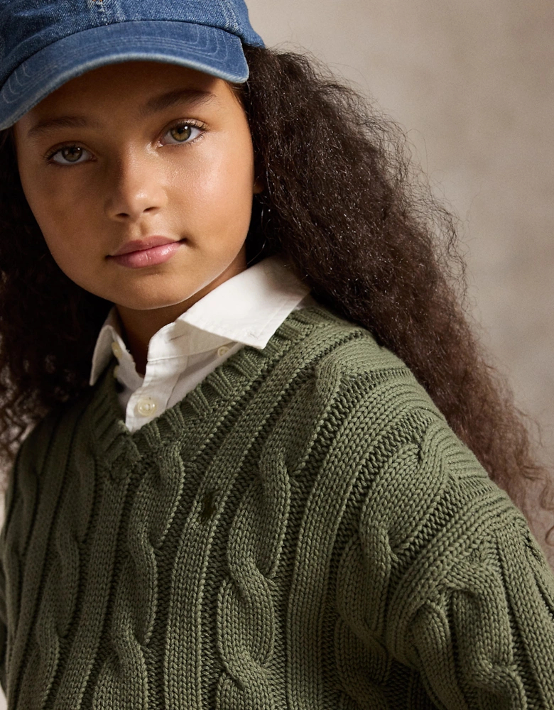 Ralph Lauren Girls Cable Knit Skirt Set in Green