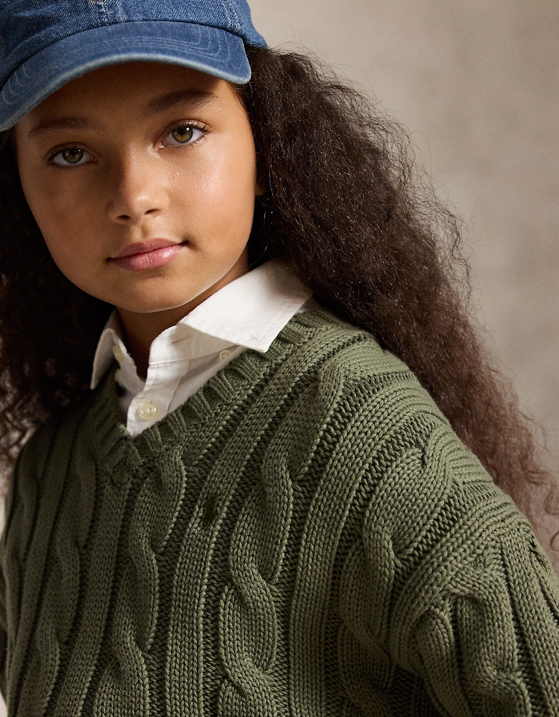Ralph Lauren Girls Cable Knit Skirt Set in Green