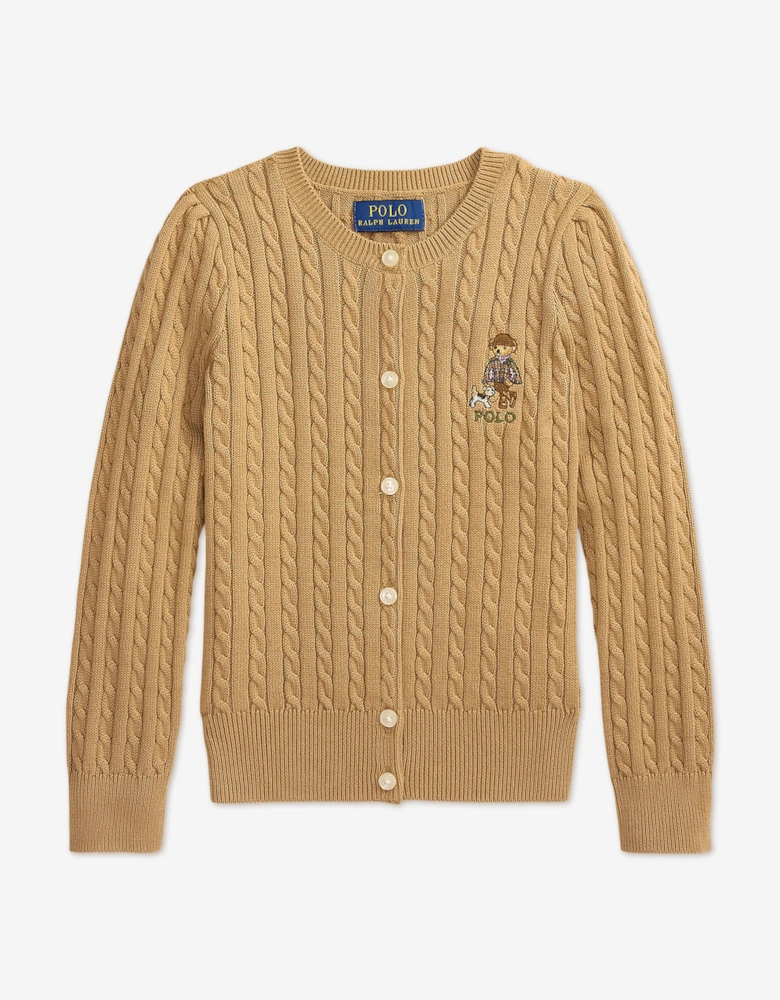 Ralph Lauren Girls Mini Cable Knit Bear Cardigan in Beige