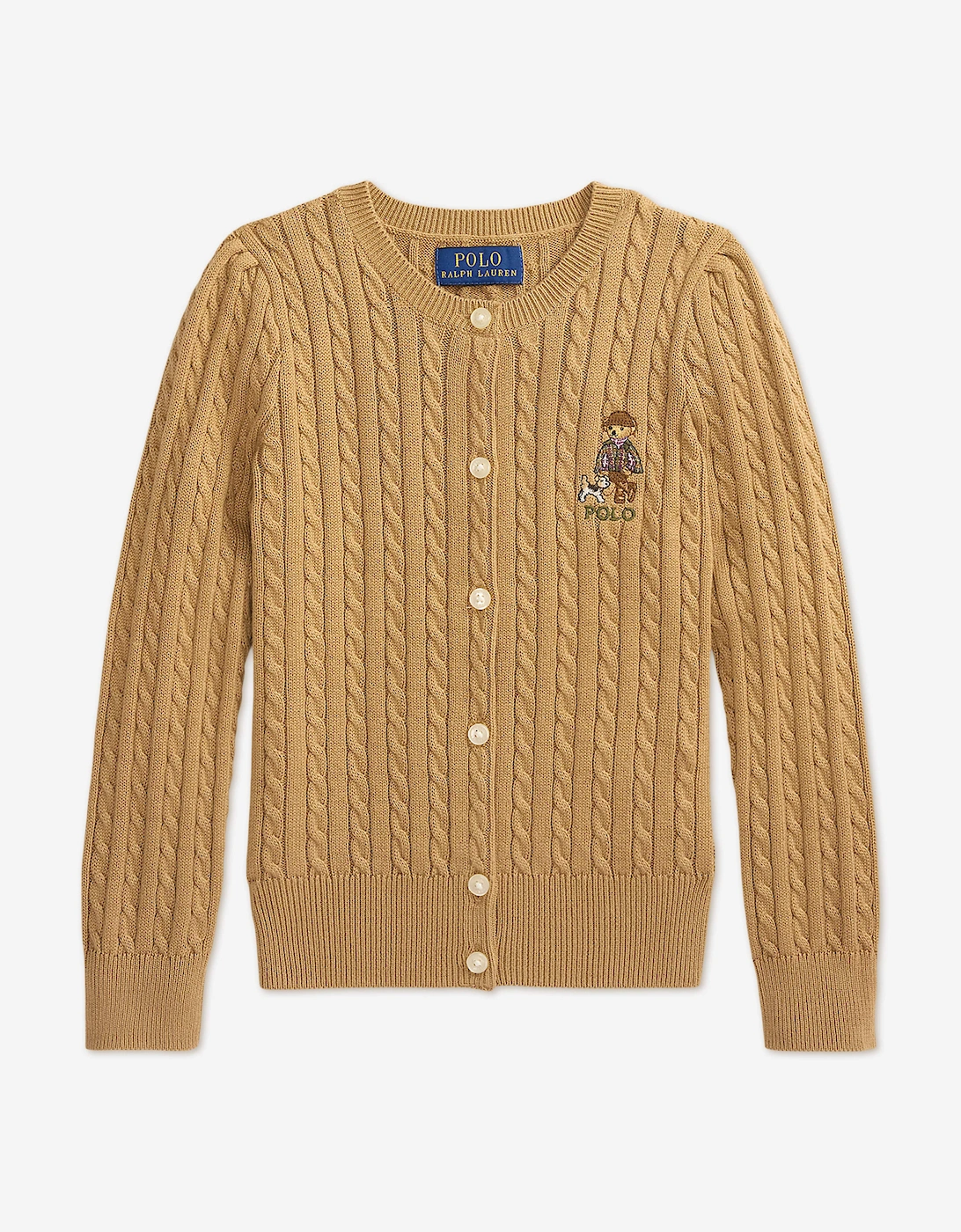 Ralph Lauren Girls Mini Cable Knit Bear Cardigan in Beige