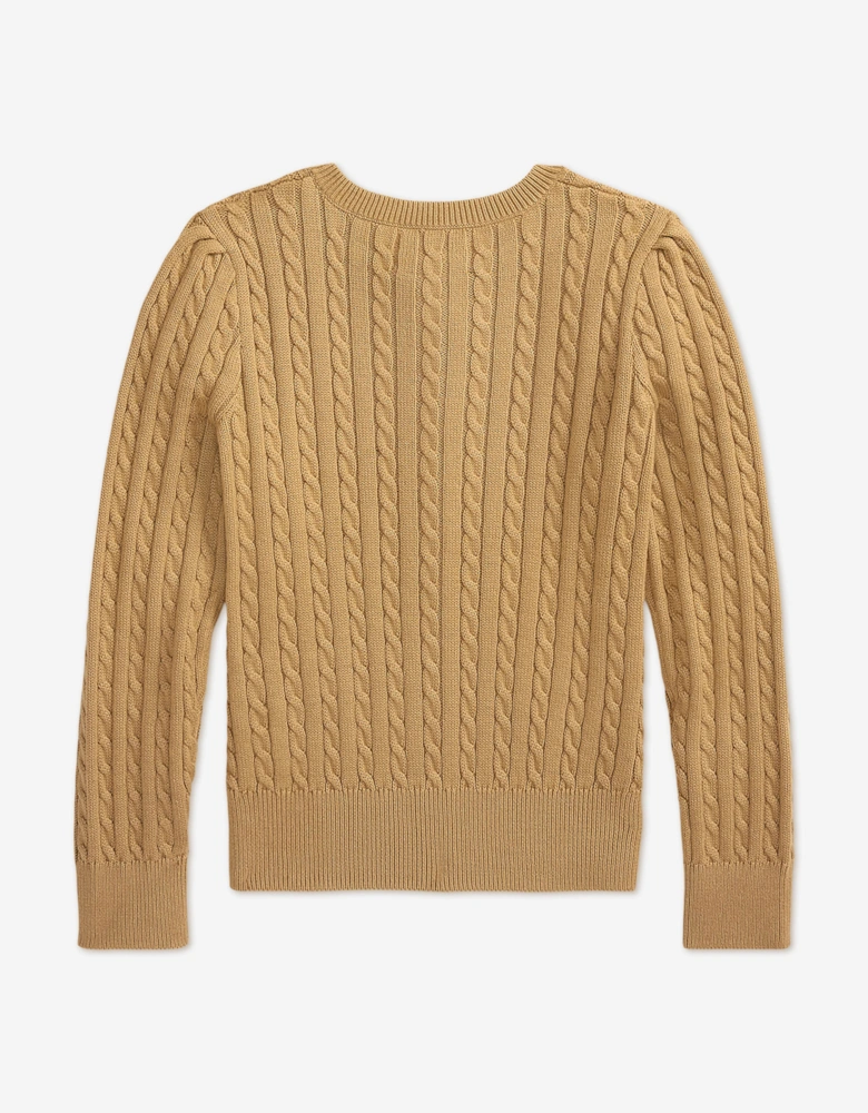 Ralph Lauren Girls Mini Cable Knit Bear Cardigan in Beige