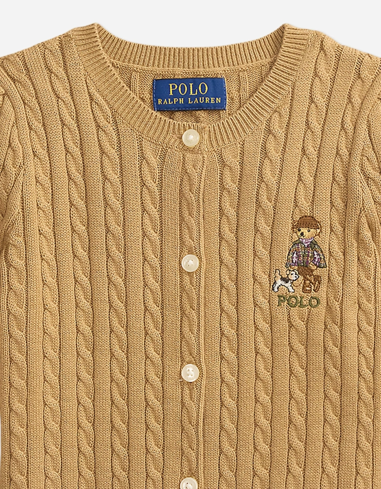 Ralph Lauren Girls Mini Cable Knit Bear Cardigan in Beige