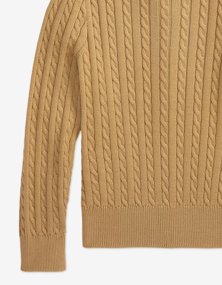 Ralph Lauren Girls Mini Cable Knit Bear Cardigan in Beige