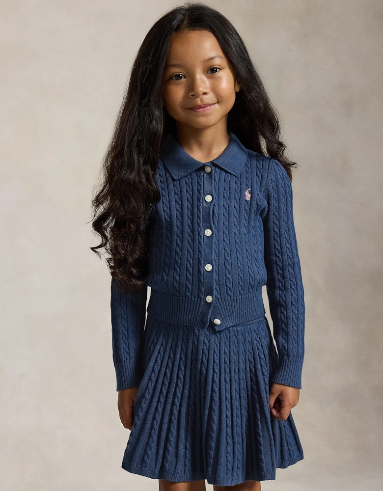 Ralph Lauren Girls Mini Cable Knit Skirt Set in Navy