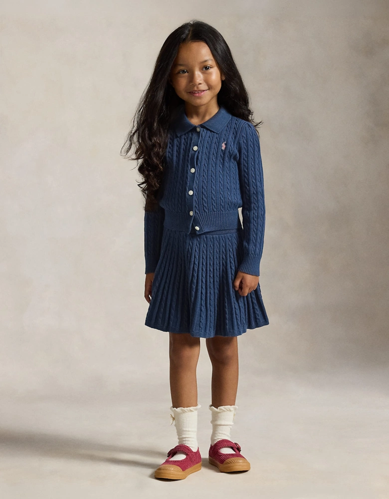 Ralph Lauren Girls Mini Cable Knit Skirt Set in Navy