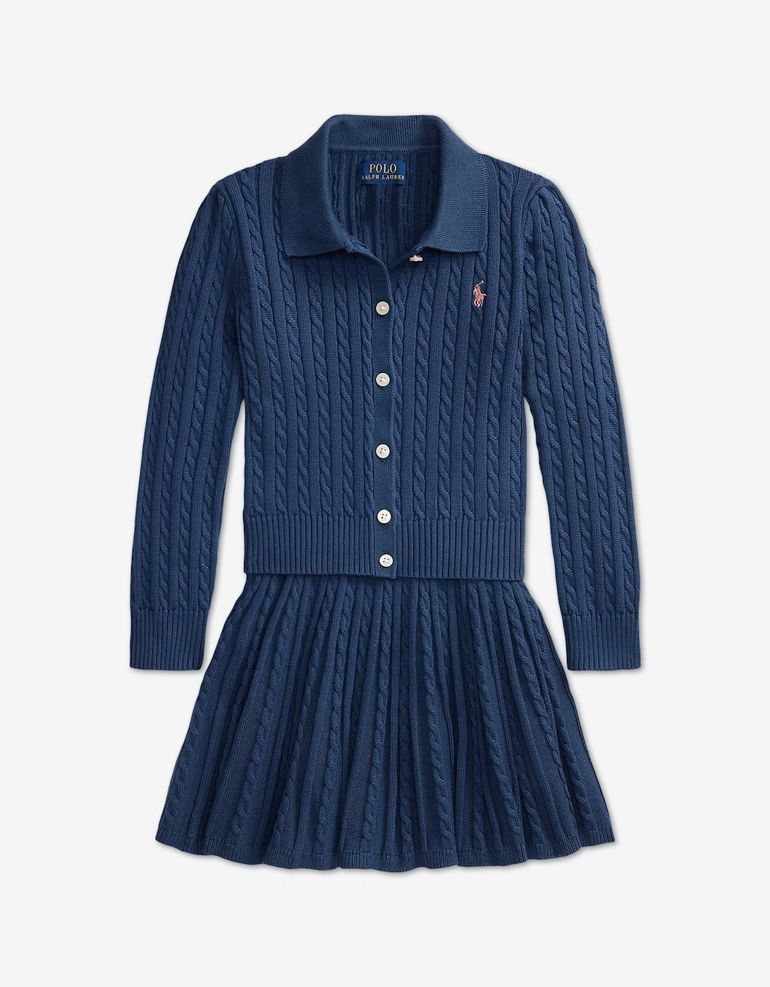 Ralph Lauren Girls Mini Cable Knit Skirt Set in Navy