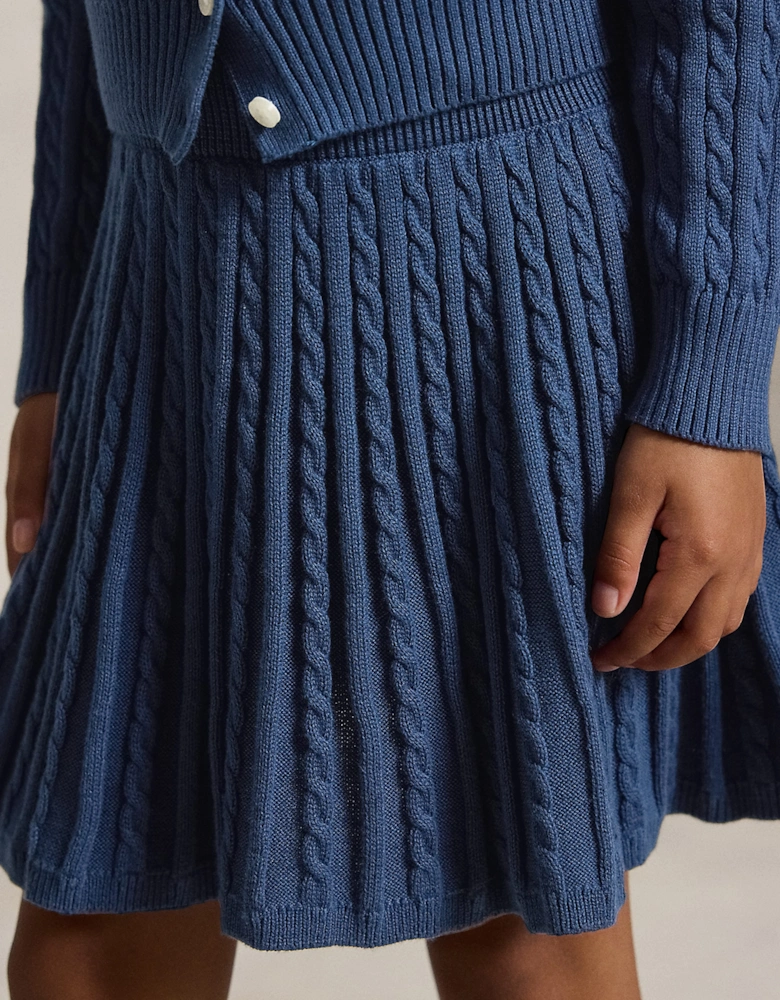 Ralph Lauren Girls Mini Cable Knit Skirt Set in Navy