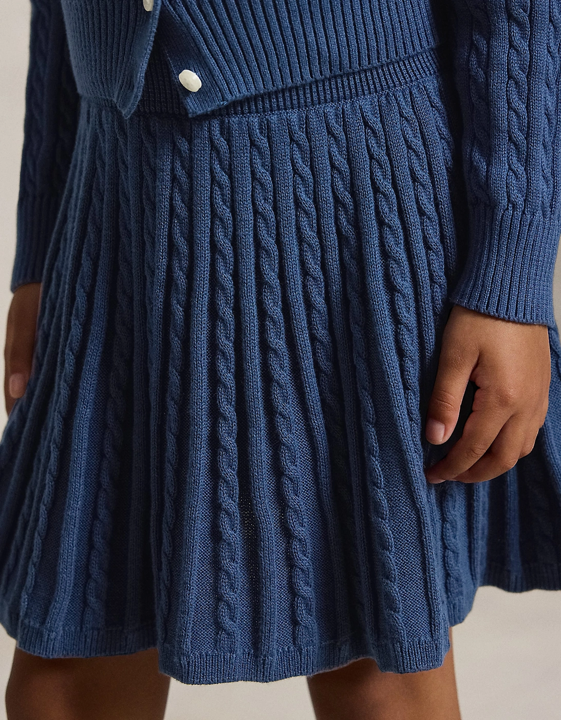 Ralph Lauren Girls Mini Cable Knit Skirt Set in Navy
