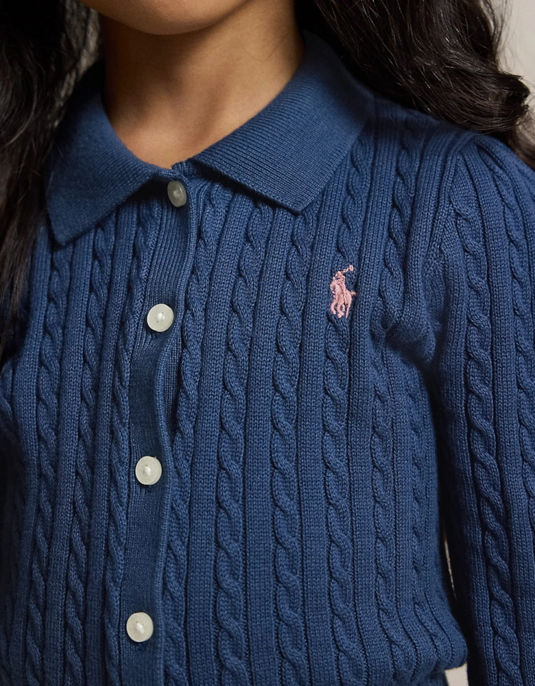 Ralph Lauren Girls Mini Cable Knit Skirt Set in Navy
