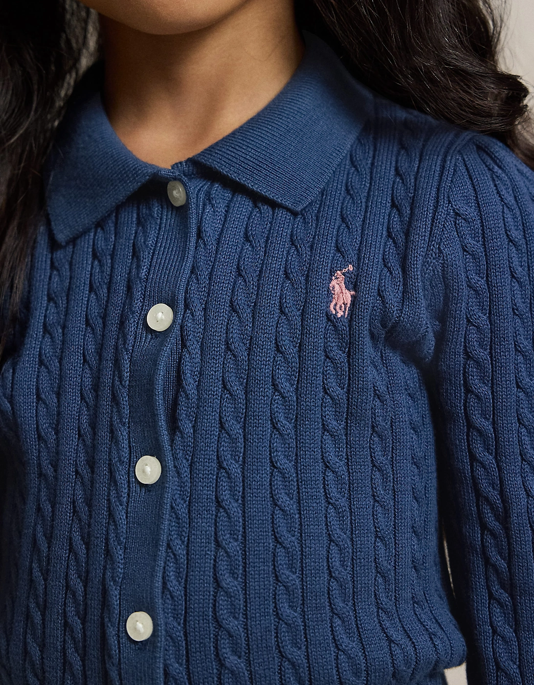 Ralph Lauren Girls Mini Cable Knit Skirt Set in Navy