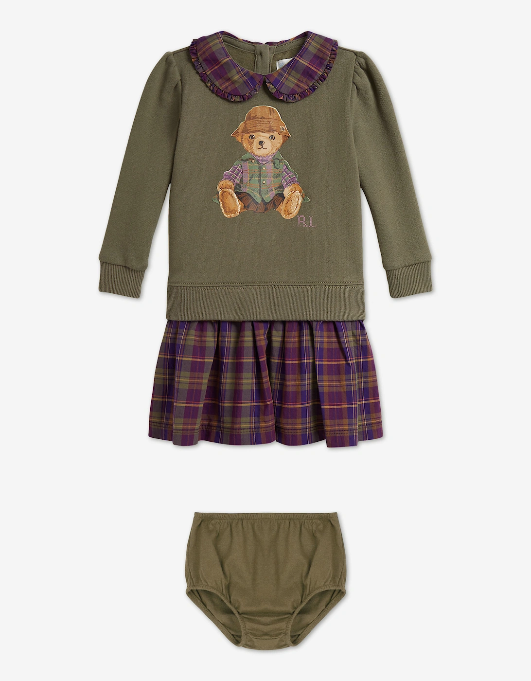 Ralph Lauren Baby Girls Polo Bear Dress in Green