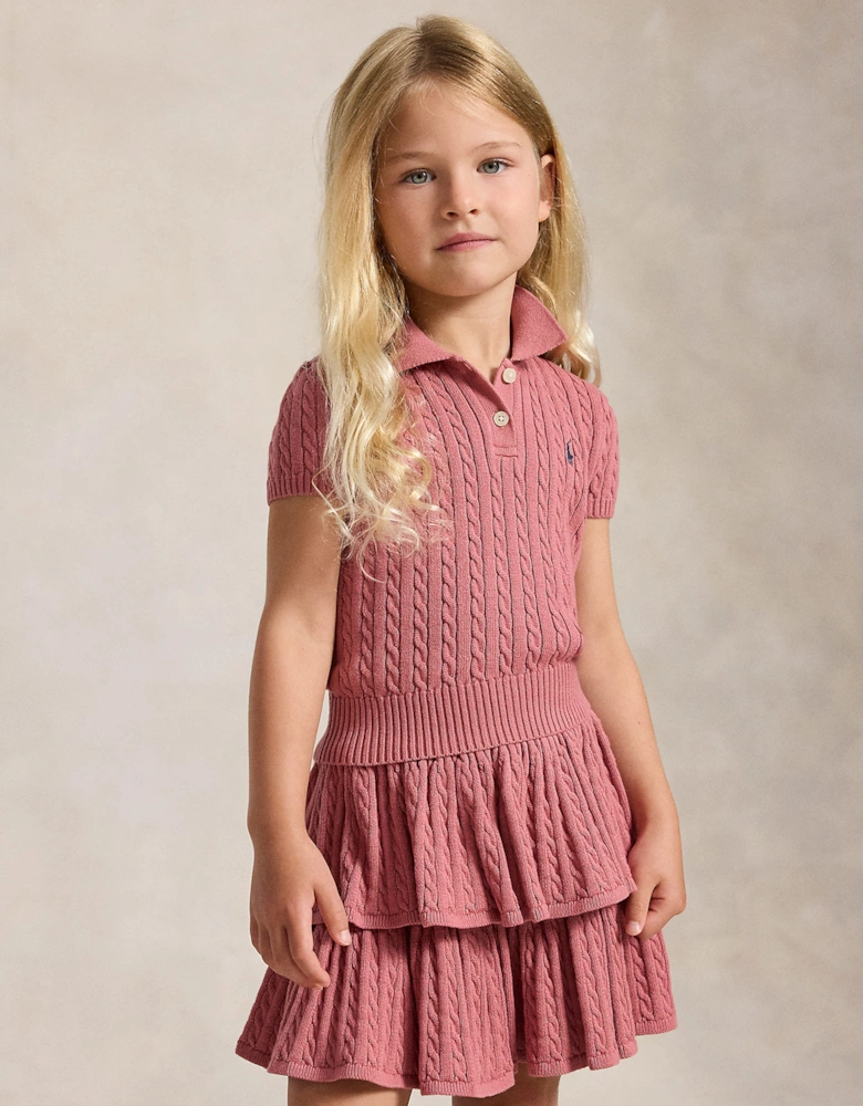 Ralph Lauren Girls Mini Cable Knit Polo Pullover in Pink